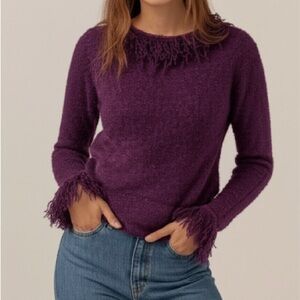 90s Y2K‎ Vintage Winding River Purple Boucle Knit Funky Shaggy Trim Sweater